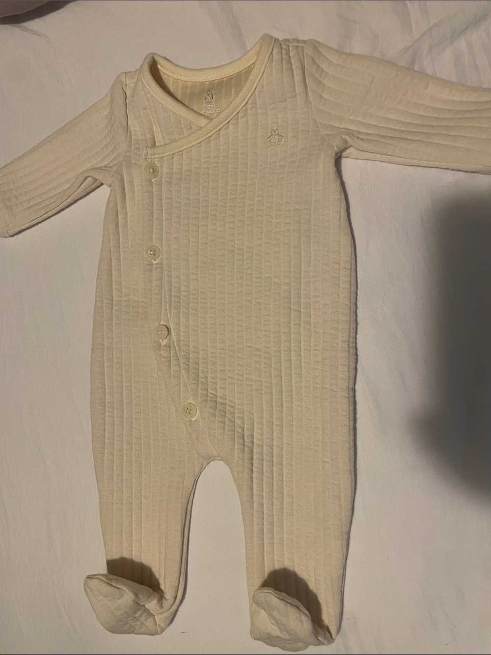 GAP Cream Ribbed Footed Baby One-Piece